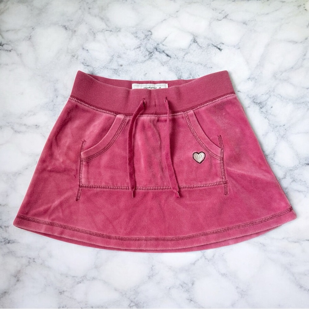 GAP Skirt Girls 6 / 7 Pink Velour Y2K w/ Drawstring Embroidered Heart, Pocket